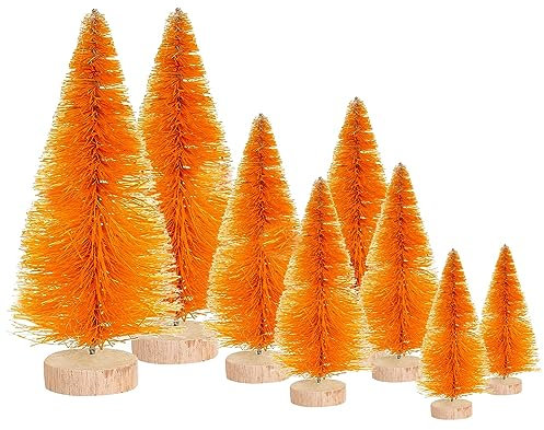 8 Pcs Mini Christmas Tree,Bottle Brush Trees with Wood Base, Artificial Tabletop Christmas Tree DIY Crafts Ornaments Winter Decorations for Home Party Decor (Orange)