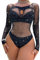 KAIOWPEIC Black Sparkly Bodysuit Women, Fishnet Sexy Sheer Negligee, Long Sleeve Rhinestone Mesh Suit, Diamante Top Sexy Tights