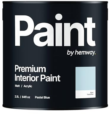 Hemway - Premium Interior Paint - Pastel Blue 2.5 L | Indoor Matt Finish, Acrylic & Water-Based Emulsion | Quick Dry & High Coverage for the Kitchen, Bathroom & Bedroom