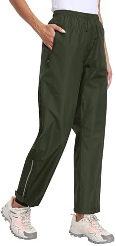 MoFiz Damen Regenhose Wasserdicht Fahrrad Überziehhose Leichte Packbar Hose Winddicht Outdoorhose Wanderhose Trekkinghose Armeegrün Größe EU XL