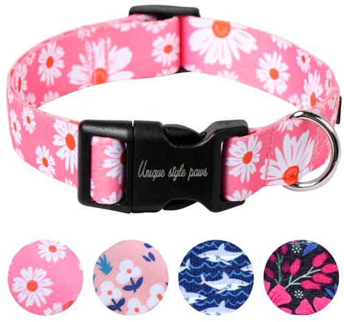 Unique style paws Rosa Gänseblümchen Hundehalsband Geschirre Halsbänder & Leinen für Halsband Hund Breit Fliege Kette Hund Dog Collar Zughalsband Geschenke für Kleine Mittlerer Große Hunde M