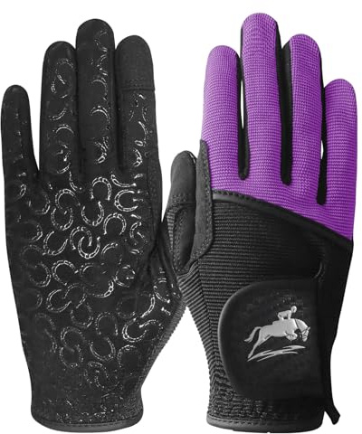 LOVMEAD Reithandschuhe Damen Mädchen rutschfest Atmungsaktiv Sommer für Reitsport, Radfahren, Gartenarbeit, LadiesHandschuhe zum Reiten Touchscreen Weich Schwarz Lila Braun