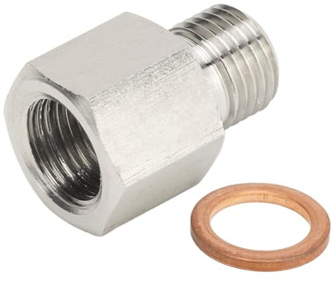 Pressure Gauge Adapter Stainless Steel 1/8in NPT Female to M10 X 1.0 Male Sender with Gasket, Thread Adapter Reducer for Oil Pressure Gauges