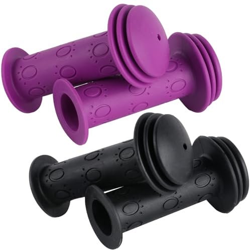 2 Paar/4 Stk Kinderfahrrad Griffe,Fahrradgriffe Kinder 22mm, Lenkergriffe Fahrrad Kinder, Scooter Griffe, Gummi Grips für Roller Dreirad Laufrad Kinderfahrrad Prallschutz Zubehör (schwarz und lila)