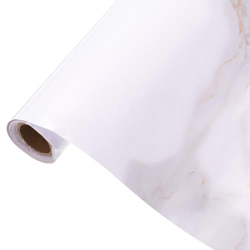 sourcing map Papier peint autocollant effet marbre imperméable pour comptoir de cuisine, armoire, salle de bain, 80 x 500,4 cm, blanc