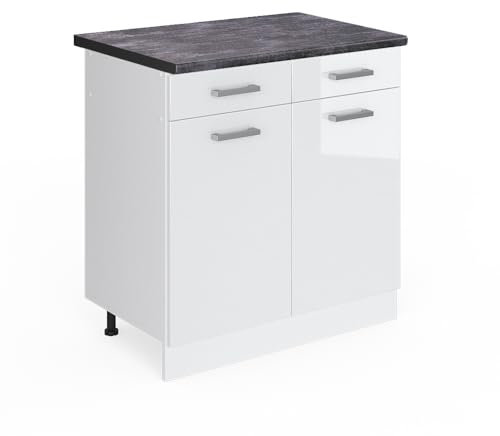 Vicco Küchenunterschrank R-Line, Weiß Hochglanz/Weiß, 80 cm, AP Anthrazit