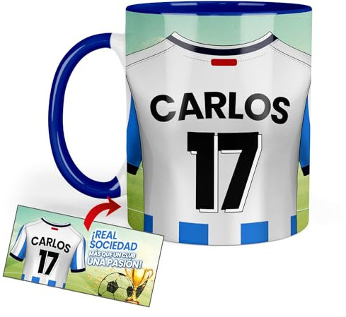 Kembilove Taza Personalizada Fútbol | Tazas de Desayuno Fútbol | Regalo Original Real Sociedad | Fútbol para Niños | Día del Padre | Tazas personalizadas