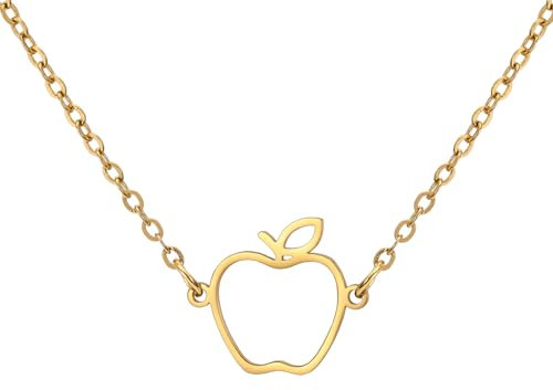 TEAMER Niedliche Apfel-Halskette Lehrer-Halskette Edelstahl Zierlicher Apfel-Anhänger Apfel-Frucht-Schmuck Für Lehrer Frauen Männer (Hohle Apfel-Halskette - Gold)