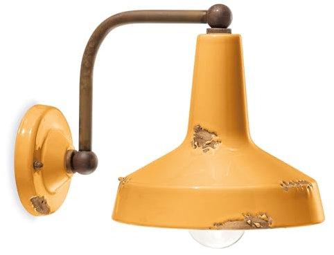 Licht-Erlebnisse Wandlampe Keramik Metall E14 21 cm hoch B: 20 cm klein in Gelb antik Rostbraun Industrial Design Keramiklampe Wandleuchte Küche Wohnzimmer