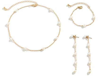 HSAJS Schmetterling Perlenkette Armband Ohrringe Set Silberkette Damenschmuck Hochzeit Brautschmuck Schmuckset