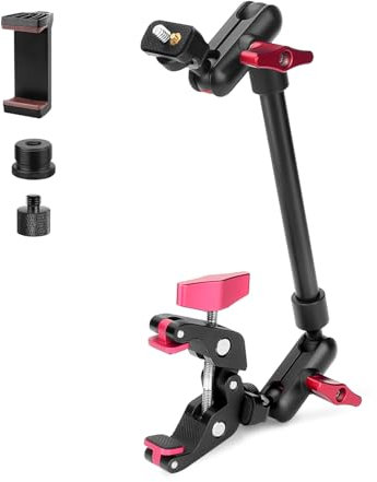 JEBUTU 34cm/13 Magic Arm con Super Clamp, Supporto Flessibile per Fotocamera a 360°, Supporto per Telefono, Braccio Articolato con Filettatura da 1/4, per Smartphone, Webcam, Microfono, Luce LED