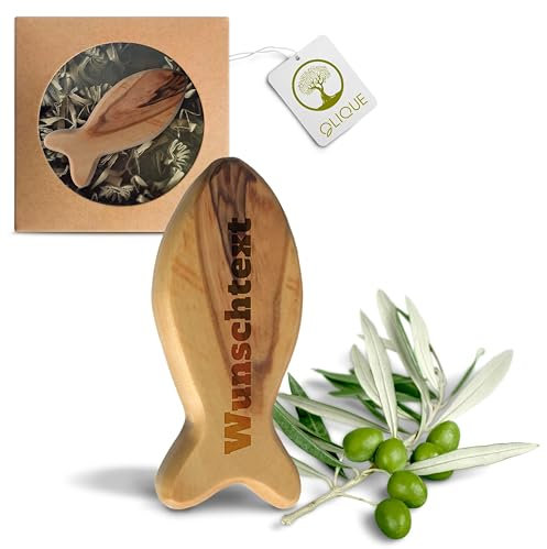 Fisch aus Olivenholz - Handgemachter Handschmeichler als Geschenk zur Geburt, Taufe Kommunion und zur Firmung (Mit Gravur)