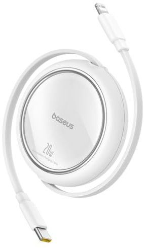 Baseus Cavo USB C a Lightning, cavo di ricarica rapida da USB C a Lightning retrattile da 20 W, compatibile con iPhone 14/13/13 Pro/13 Pro Max/12/12 Pro/11/XS MAX/8 Plus, iPad Pro, bianco