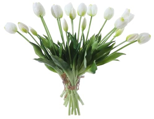 Wenhuidr Künstliche Tulpen, realistische Haptik, Latex, UV-beständig, Blumenstrauß für Tisch, Heimdekoration, Party, Hochzeit, Garten, Dekoration, Weiß, 20 Stück