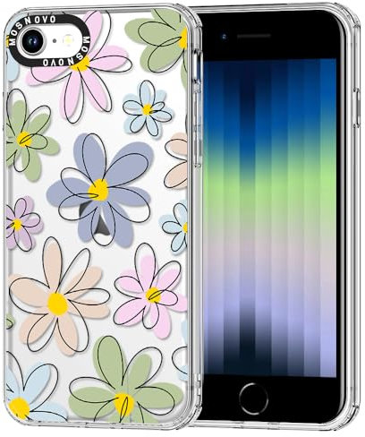 MOSNOVO Case for iPhone SE, iPhone 8 & iPhone 7, [Buffertech 6.6ft Military-Grade Drop Protection] [Anti Peel Off Tech] Clear TPU Bumper Phone Case Cover Design - Linear Blooms