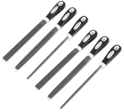 STAHLWERK Raspelfeilen 6er Set 200 mm professioneller Feilensatz aus Rundfeilen, Halbrundfeilen und Flachfeilen