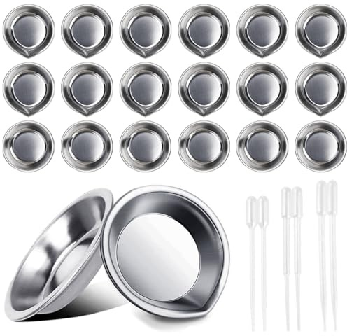 TRKETK 18 Pcs Round Palette, Makeup Mixing Palette Metal Palette Paint Mixing Palette Stainless Steel Paint Tray with 6 Droppers Oil Paint Palette for Watercolour Oil Water Paint Model Painting