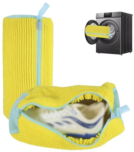 Shoe Washing Bag,SHUOMAO Laundry Shoes Bag Trainer Washing Machine Bag with Zipper Hook,Reusable Shoe Washing Machine Bag with Shoe Storage Bag for Washer and Dryer(Yellow,1 PCS)
