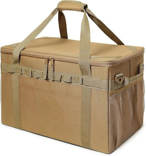Gexgune Sac de Rangement Tactique pour Camping - Sac fourre-Tout 45 L Organisateur de Vaisselle Multifonction Ensemble de casseroles Pack de Pique-Nique Pack de Glace Carte Rangement pour (Tan)