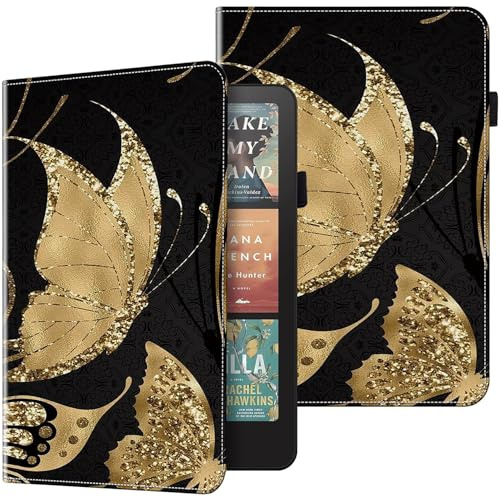 BOLELAW Hülle für 7 Kindle Paperwhite (12th Generation-2024) und Kindle Colorsoft Signature Edition 2024, PU Leder Folio Case mit Stifthalter, Kartenfächern & Standfunktion, Goldschmetterling