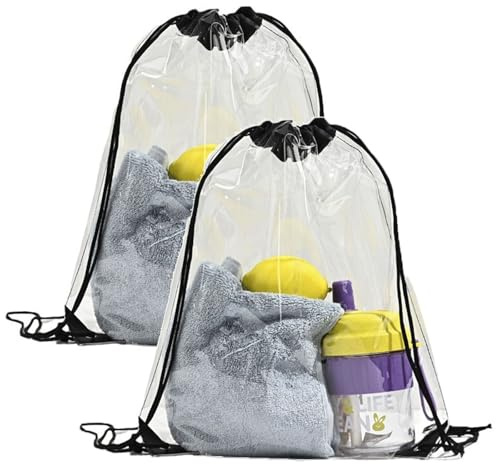 Durchsichtige Tasche,2 PCS Durchsichtiger Rucksack Beutel mit Kordelzug Wasserdichte Sporttasche für Schulrucksack Gym Travel Strandschwimmen