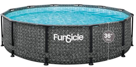 Funsicle Piscina fuori terra con struttura rotonda da 30,5 x 91,4 cm, con pompa filtrante, cartuccia D e scala, a spina di pesce scuro