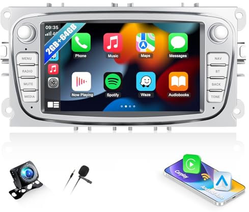 2G 64G Android 13 Car Stereo for Ford Focus Mondeo C-MAX S-MAX Galaxy II with Wireless CarPlay Android Auto, 7 Touch Screen Car Radio with Bluetooth WiFi GPS FM RDS SWC HD Reverse camera