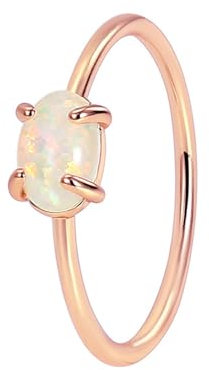 Whoiy Ring Rosegold 375 Gr. 57 (18.1), Ringe für Damen Echtgold Solitär mit Opal für Frauen