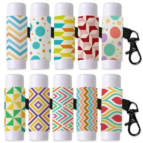 DELORIGIN 10 Stück Lippenbalsamhalter Mit Geometrischen Mustern Schlüsselanhänger Gepunktete Lippenstifthüllen Mit Metallverschluss Elastische Lippenbalsamhüllen Zur Aufbewahrung von Lippenbalsam