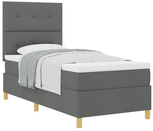 vidaXL Modernes dunkelgraues Bettgestell in Einzelgröße 90 x 200 cm, gepolstert mit Polyesterstoff, zeitgenössisches Möbelstück aus Naturholz