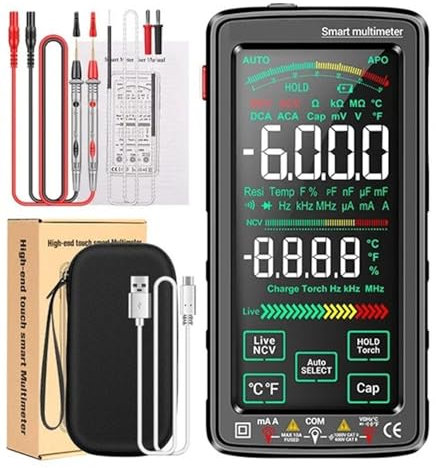 Multimetro Digitale, Multimetro intelligente di fascia alta Touch 6000 conteggi Multimetro Test Multitester ricaricabile AC/DC Tester di tensione Strumento di corrente corrente continua, resistenza(68