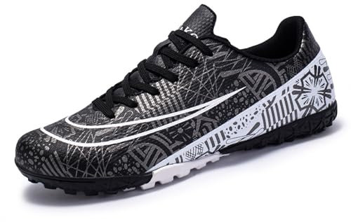 Xuanke Football Boots Mens Astro Turf Football Boots Outdoor Football Shoes Boys & Girls Professional Competition Gifts for Boys Training Equipment Size 0-10.5 UK (5,Black(TF))