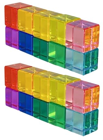 Harilla Bauklötze, buntes Stapelspielzeug, Baby-Stapelklötze, Acryl-Gelee-Klötze für Kinder, Regenbogen-Acryl-Gelee-Klötze, sensorisches Spielzeug, Lernspielzeug für Kinder ab 2 Jahren, 20 Quadrat