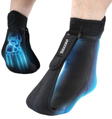 Tolaccea Fuß-Kühlmanschette mit Plantarfasziitis Nachtschiene & Gel-Kältepack – Fußorthese zur Linderung von Schmerzen bei AFO, Fußheberschwäche, Plantarfasziitis & Achillessehnenentzündung(L)