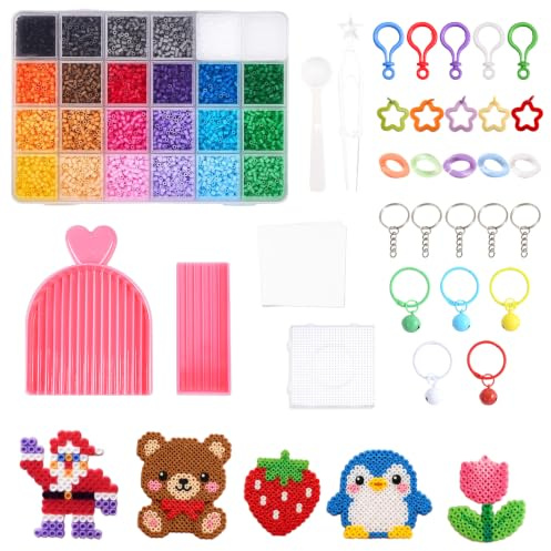 Fuse Beads 12000PCS Perler Beads, Iron Bead for Young 2.6mm 24 Colors, Includes Five Iron-on Transfer Sheets（Without Iron）, Keychain Set, and Tools, DIY Creative Handmade Crafts