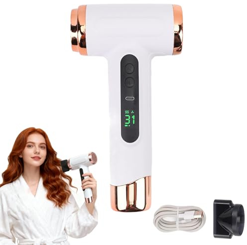 Hair Dryer Cordless, Travel Hairdryer for Women 3 Speeds & 3 Heat Portable Rechargeable Blow Dryer with Digital Screen USB Charging for Travel, Students Dormitory, Outdoor, Home, Salon, Camping(White)