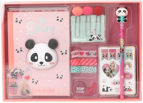 Depesche 13904 TOPModel Create Your Diary - Tagebuch Set mit Notizbuch in Rosa und einem 3D Panda-Kopf, inkl. Washi Tape, Sticker, Bleistift UVM.