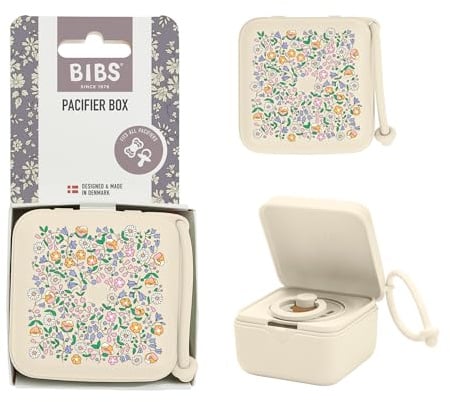 BIBS x Liberty Scatola Porta Ciuccio, Sterilizzatore, Chloe Meadow Ivory | Contiene fino a 3 ciucci | Custodia sterilizzante | Materiale alimentare senza BPA | Facile accesso