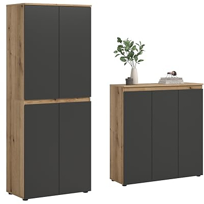 xonox.home - Universalschrank Scarpa 2tlg.Set in Front anthrazit Korpus Evoke Oak - Mehrzweckschrank Schrank Hochschrank Haushaltsschrank - platzsparend und praktisch