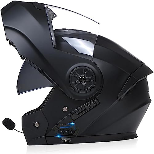 Modulable Casque ECE Homologué Flip-Up Bluetooth Moto IntéGré Casque avec Double Visière Casque Moto Intégral Casque Scooter Moto Anti-BuéE Double Miroir Homme Femme Anti-Collision Casque