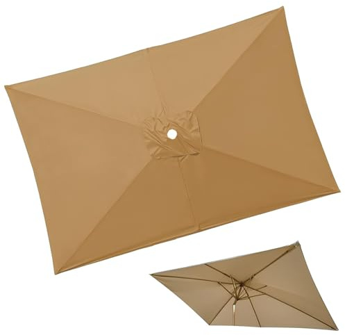 2x3.0m Toile De Rechange Rectangle Pour Parasol De Patio À 4/6/8 Baleines Tissu De Rechange Imperméable Pour Parasol Jardin D'extérieur(Khaki,3.0x3.0m)