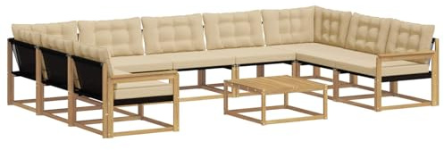 vidaXL Outdoor-Sofagarnitur mit Kissen 10 pcs Weiß und Beige, Garten, modernes Sectional Sofa, strapazierfähige Außenmöbel für Patio, Lounge-Set für Terrasse