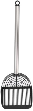 SUNGOOYUE Stainless Steel Cat Litter Scoop, Long Handle Deep Shovel with Sifter, 17.91in Pet Waste Scooper for Clumping Litter, Garden Soil Sand Sieve for Cat Owners (Black)