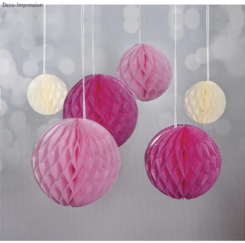 Rayher 87079000 Wabenbälle, Honeycomb, Seidenpapier, 5+8+10cm, Pink/ Rosa / Beige, Hänge- und Tisch Dekoration, passen zu Girlanden und Pompoms bei Geburtstagen, Hochzeiten + Fotoshootings
