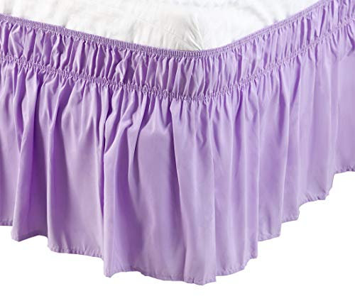 sourcing map Cache Sommier Jupe de Lit en Polyester Brossé Enroulé Autour de Trois Côtés en Tissu Volant Anti-poussière élastique 38cm de Chute Violet Clair 137x190cm