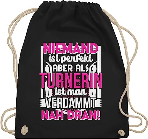 Turnbeutel Rucksack - Niemand ist perfekt Turnerin - Unisize - Schwarz - geschenk turnen kinderturnbeutel sport turner turnsack tasche kinder 25. geburtstag gymnastics beutelrucksäcke turnerinnen