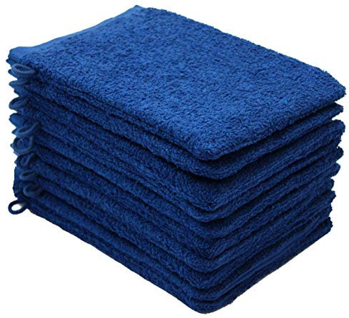 NatureMark 10er Pack Frottee Waschhandschuhe Waschlappen 100% Baumwolle Royal blau 15x21cm