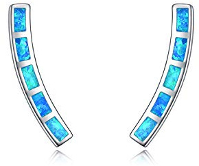 WINNICACA Blau Opal Ohrringe Sterling Silber Bar Climber Crawler Manschette Ohrringe Ohrklemme für Frauen Mädchen Geschenke Schmuck