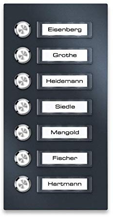 Metzler Aufputz Türklingel für Mehrfamilienhäuser - V2A Edelstahl - Austauschbare Namensschilder - Pulverbeschichtet in RAL 7016 Feinstruktur matt - Inkl. Befestigung - Anthrazit, 7-Fach