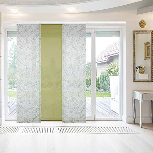 Bestlivings Elena Lot de 3 panneaux japonais avec impression/motif 60 x 260 cm (l x h) en feuilles vertes 1 avec accessoires, panneau coulissant avec imprimé